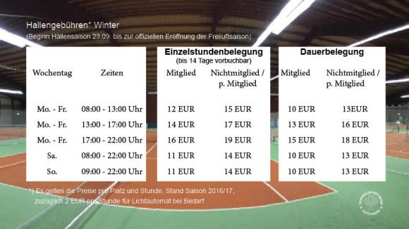 Tennishallengebühren - Wintersaison